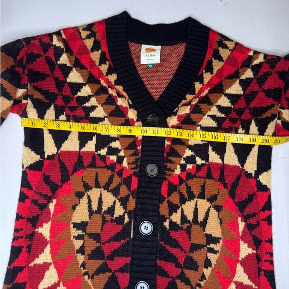 Farm Rio Geometric Patterned Cardigan Sweater - Black, Red, Brown - Picture 15 of 16